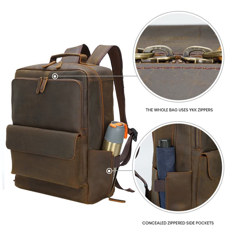 תיק גב NomadTrak Platinum 34L למחשב 15.6 אינץ' מעור אמיתי מבית כאמל מאונטין – תמונה 2