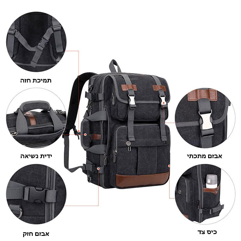 תיק גב Quenlith Pro 35L למחשב 16 אינץ' מתרחב עם USB – תמונה 4